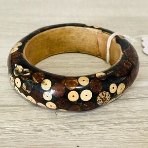 Vintage Wooden Bangle with Circular Accents